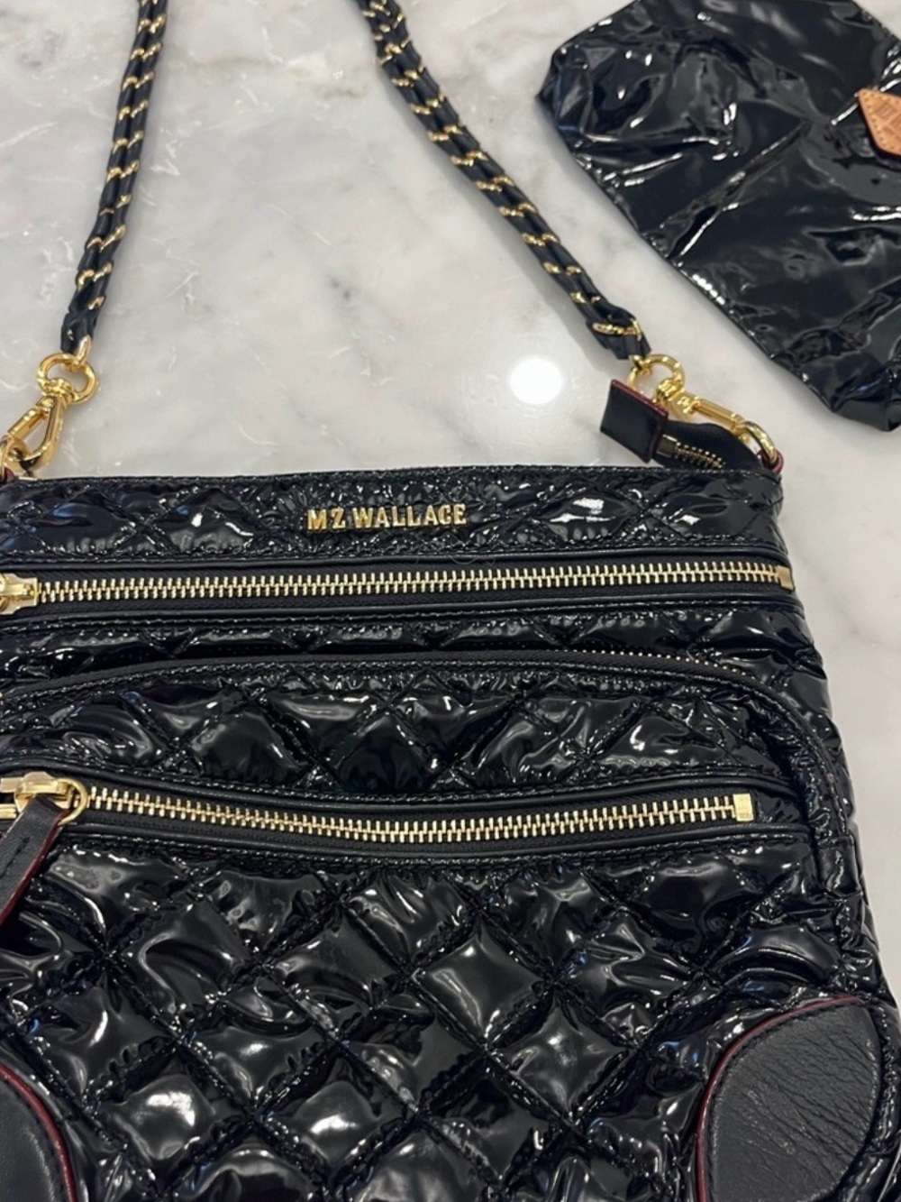 MZ Wallace Black Quilted Patent Crossbody with Gold Hardware - Picture 5 of 8